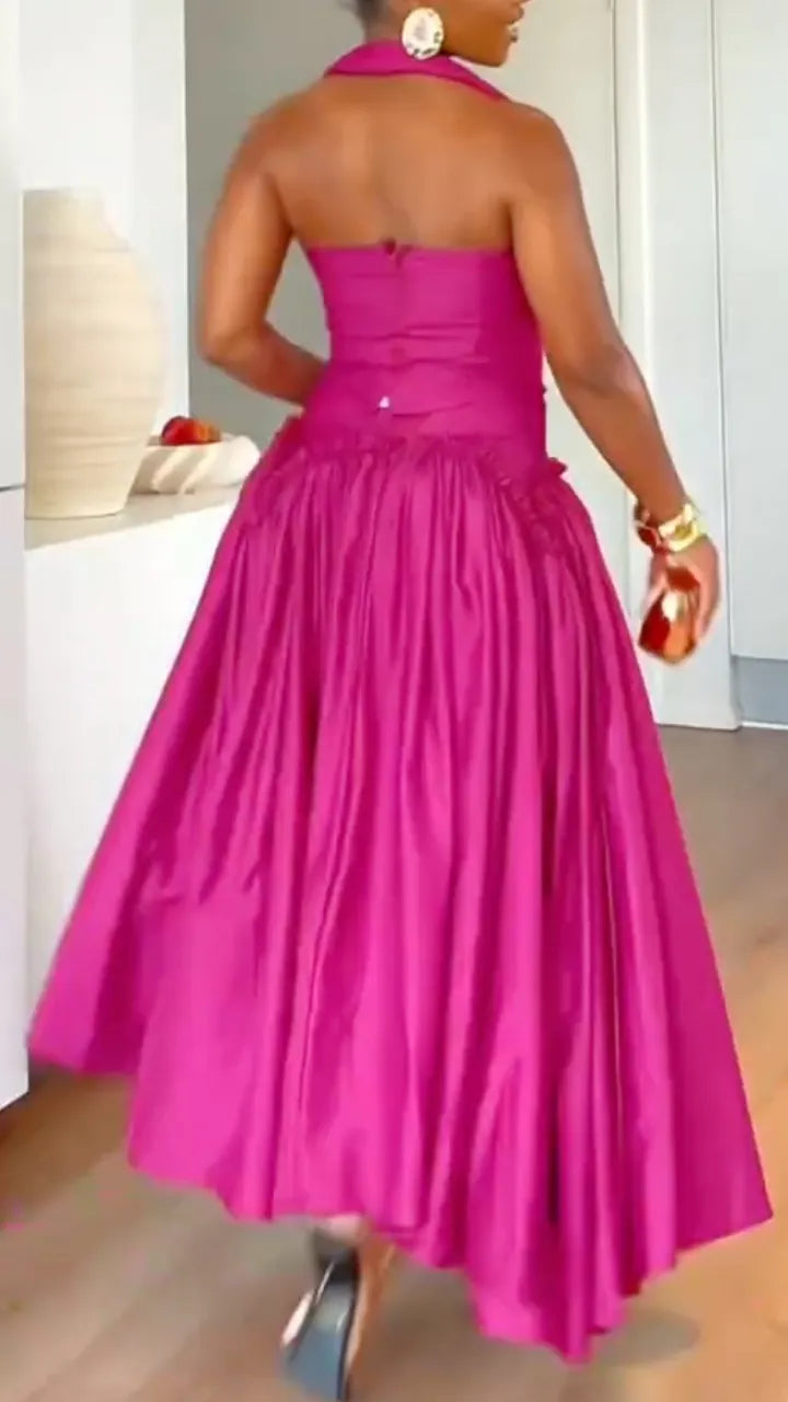 Women's Halter-Neck Structured Flared Skirt Set