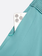 Women Cyan Ruched Halter Mock Neck Sleeveless Dressy Jumpsuit