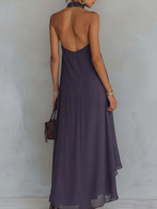 Retro Halter Neck Irregular Ruffle Maxi Dress
