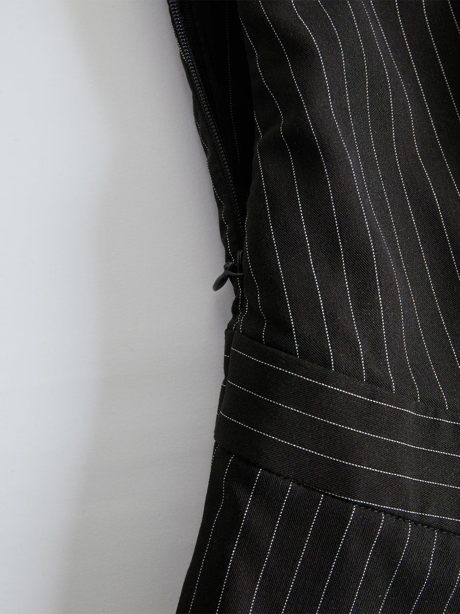 Black Pinstripe Suspender Wide-Leg Jumpsuit
