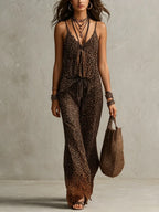 Bohemian Gradient Leopard Print Flowing Robe Three-piece Set