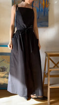 Square Neck Strap Midi Linen-Blend Dress