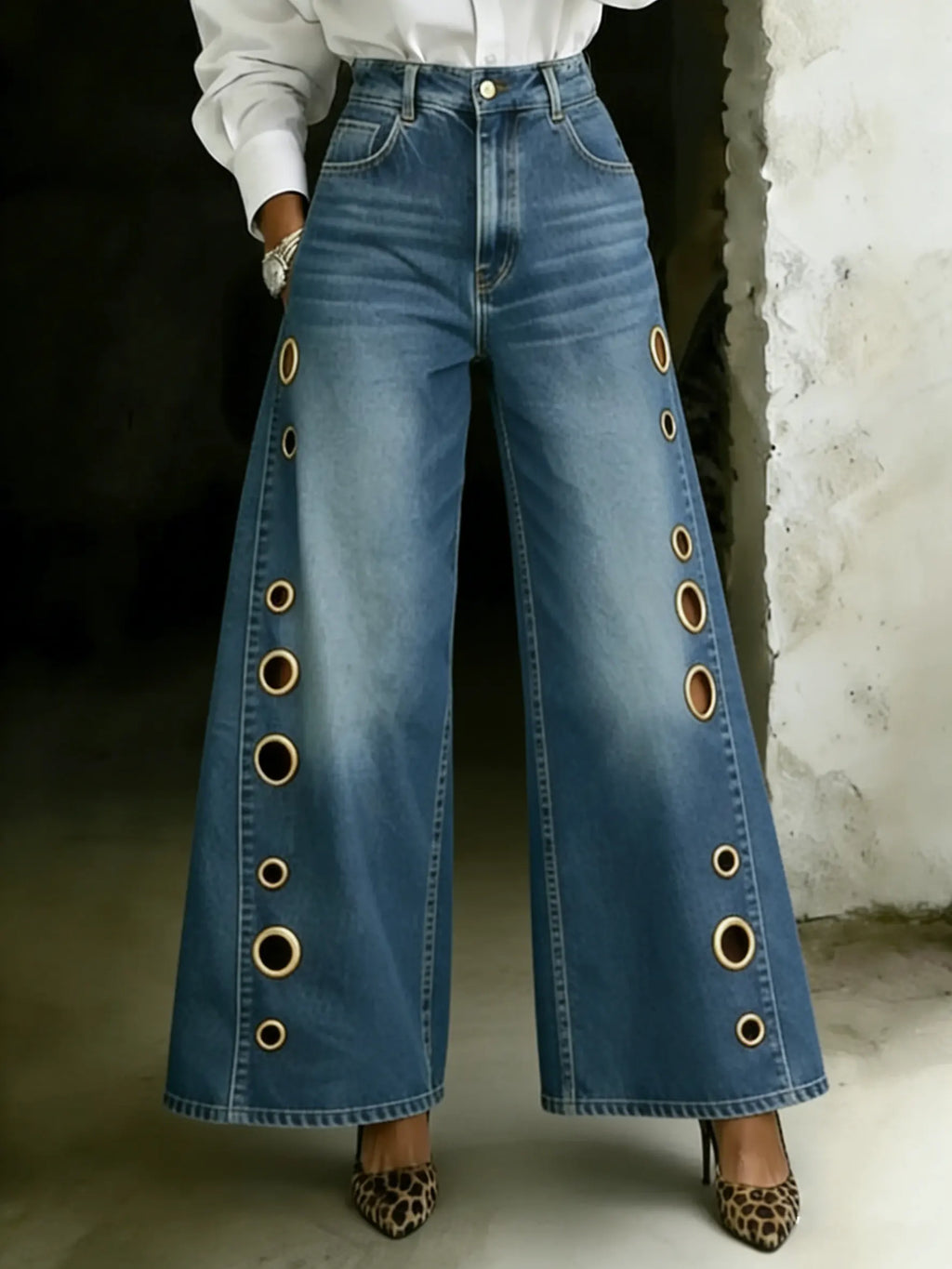 Women's Fashion Design New High-waisted Casual Loose Wide-leg Jeans