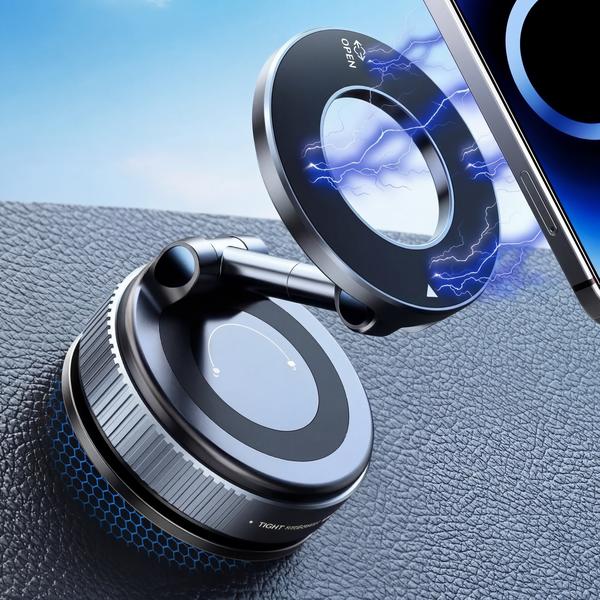 Universal Magnetic Car Phone Holder Strong Vacuum Suction Cup Mount for All Smartphones & Vehicles Foldable Design Works on Dashboard Gym & Bathroom Mirrors