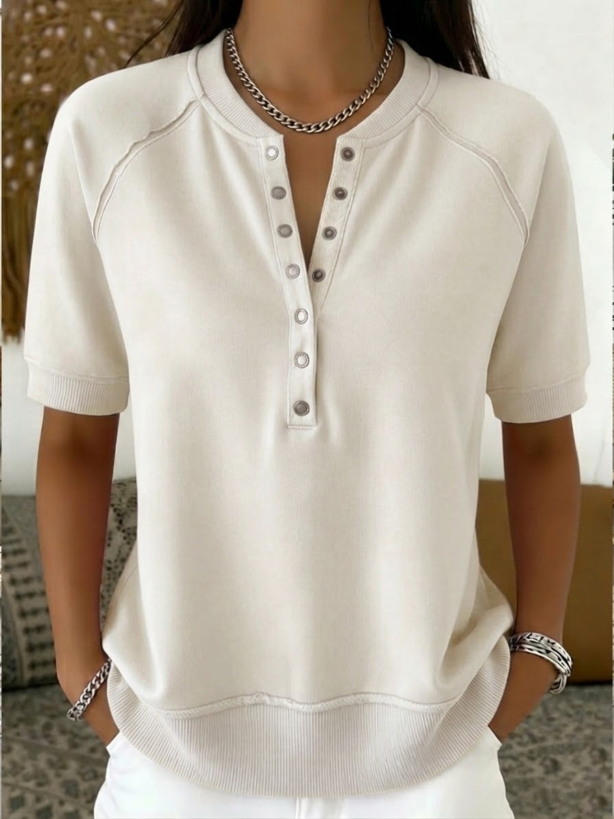 Casual Henley Collar Short-sleeve Sweatshirt