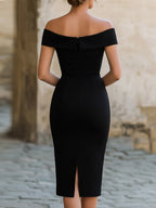 Black Off-the-Shoulder Bodycon Midi Dress