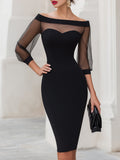 Sheer Illusion Off-Shoulder Sweetheart Midi Dress