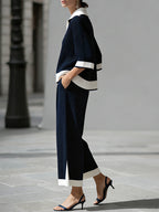 Sophisticated Nautical Ribbed Knit Two-Piece Lounge Set