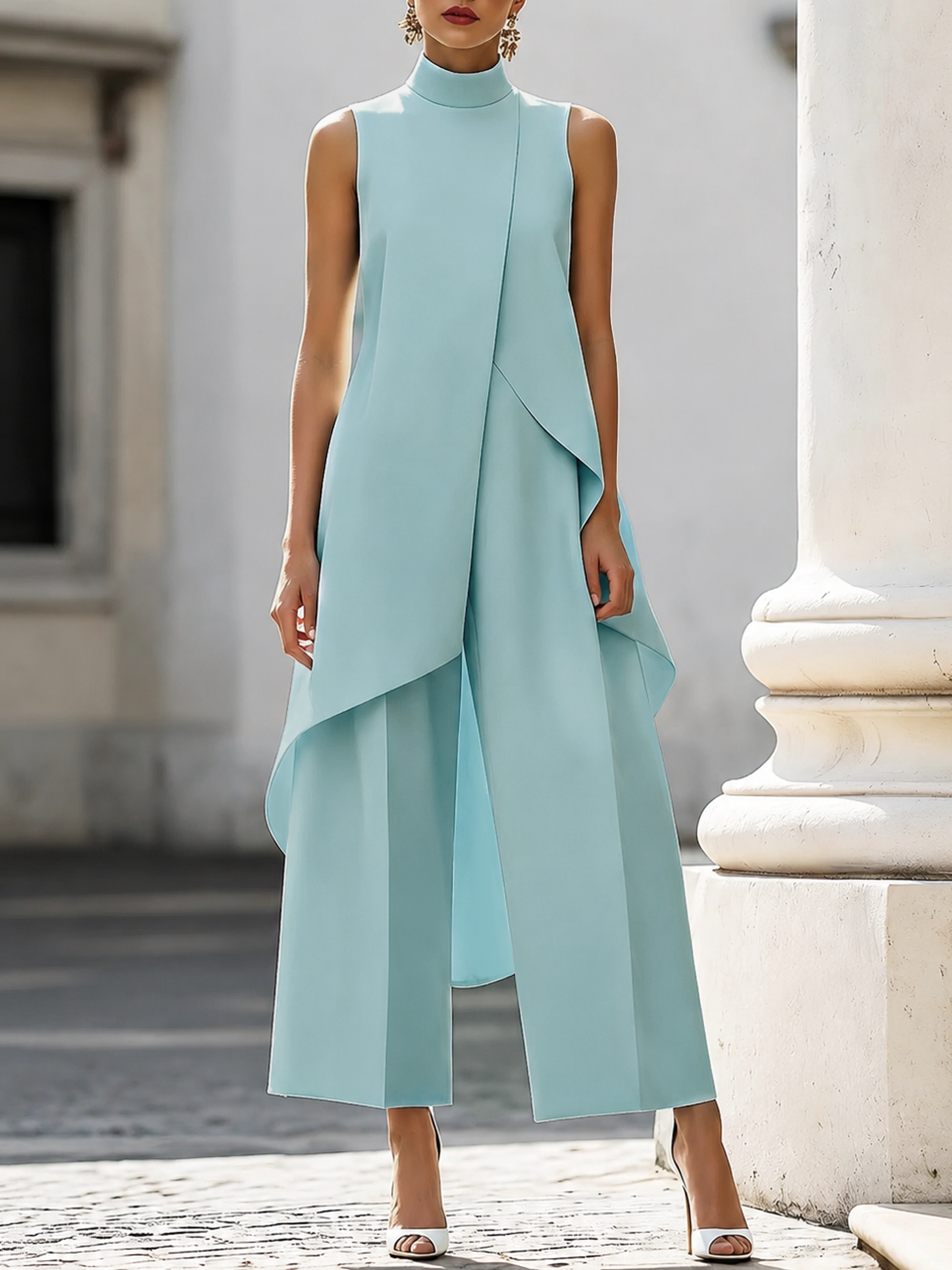 Asymmetric Layered Sleeveless Top & Wide-Leg Pants Set