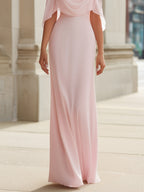 Draped Cold-Shoulder Flowing Maxi Dress