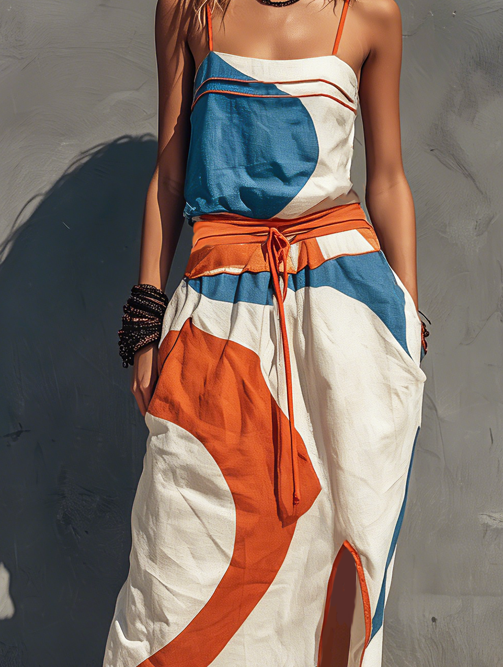 Women's Casual Printed Woven Sleeveless Maxi Dress With Spaghetti Straps MDZ0991F2LXY