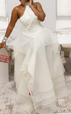 Women Neck Hanging Patchwork Mesh Elegant Temperament Dress