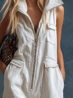 Stylish Silhouette White Denim Sleeveless Jumpsuit