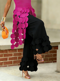 Stylish High Waisted Wide Leg Pants Circle Applique Party Trousers