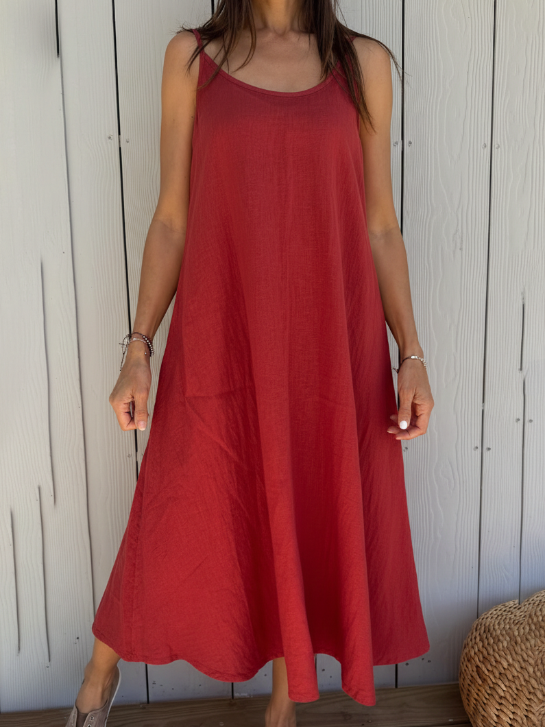 Cozy Basic Loose Linen Cotton Slip Dress