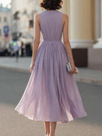 Sleeveless Pleated Waist Midi Dress