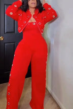 Women Strapless Metal Hollow Jumpsuit or Jacket