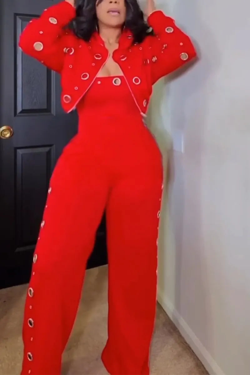 Women Strapless Metal Hollow Jumpsuit or Jacket