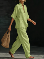 Casual And Cozy Minimalist Linen Two-piece Set