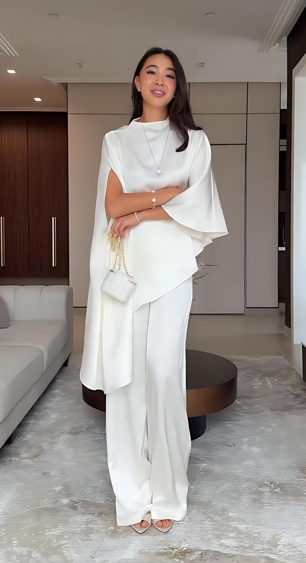Cape Sleeve Wide-Leg Pants Set
