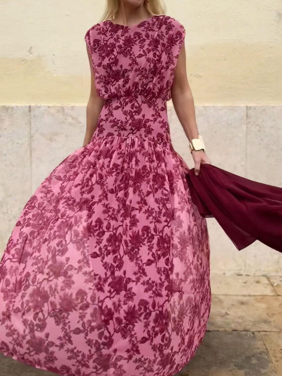 Elegant And Cozy Floral-print Sleeveless Mesh Dress