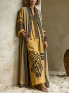 Bohemian Print Jumpsuit And Cardigan Two-piece Set