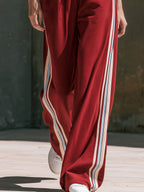 Retro Sporty Color-blocked Red Short-sleeved Top And Trousers Set