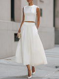 Sleeveless Cropped Top And Pleated Midi Skirt Set