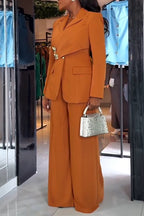 Women Collar Splicing Jacket+ Wide Leg Pants Temperament Commuting Formal Suit