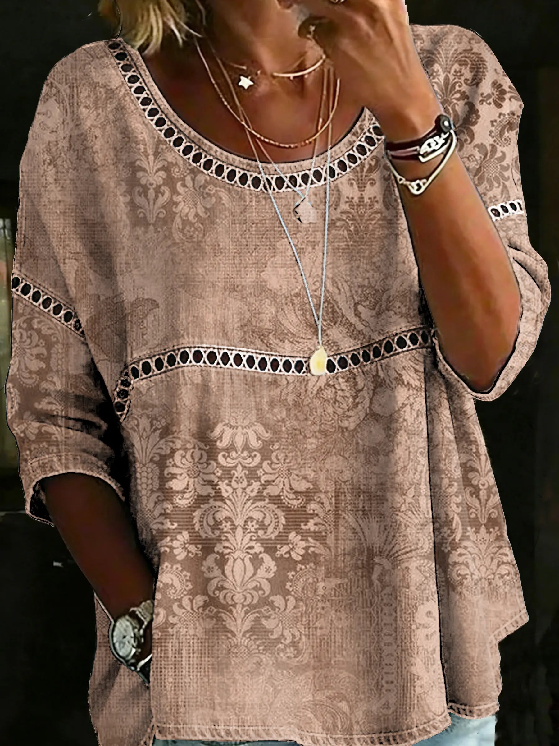Women's Vintage Multicolor Floral Casual Loose Denim Blouse Shirt