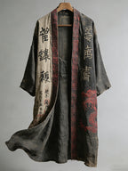 Men's Japanese Dragon Pattern Calligraphy And Painting Art Linen Long Kimono