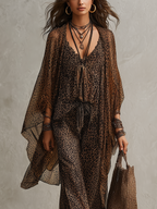 Bohemian Gradient Leopard Print Flowing Robe Three-piece Set