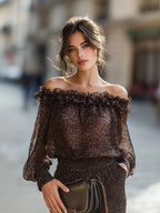 Off Shoulder Ruffle Neck Blouse
