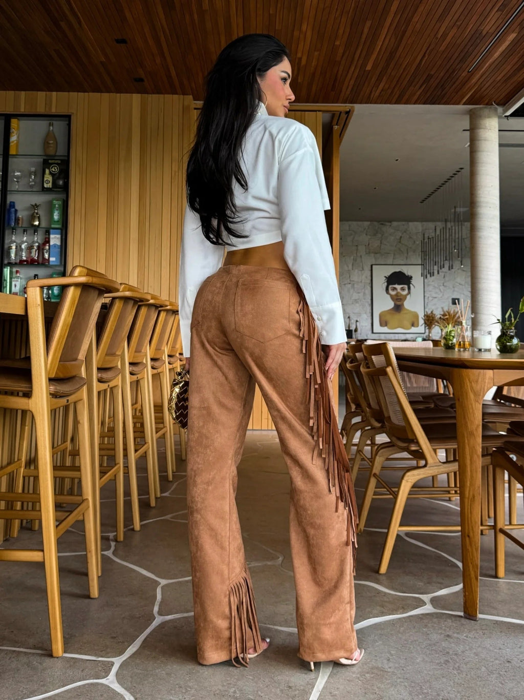 Western Fringe Wide-Leg Pants