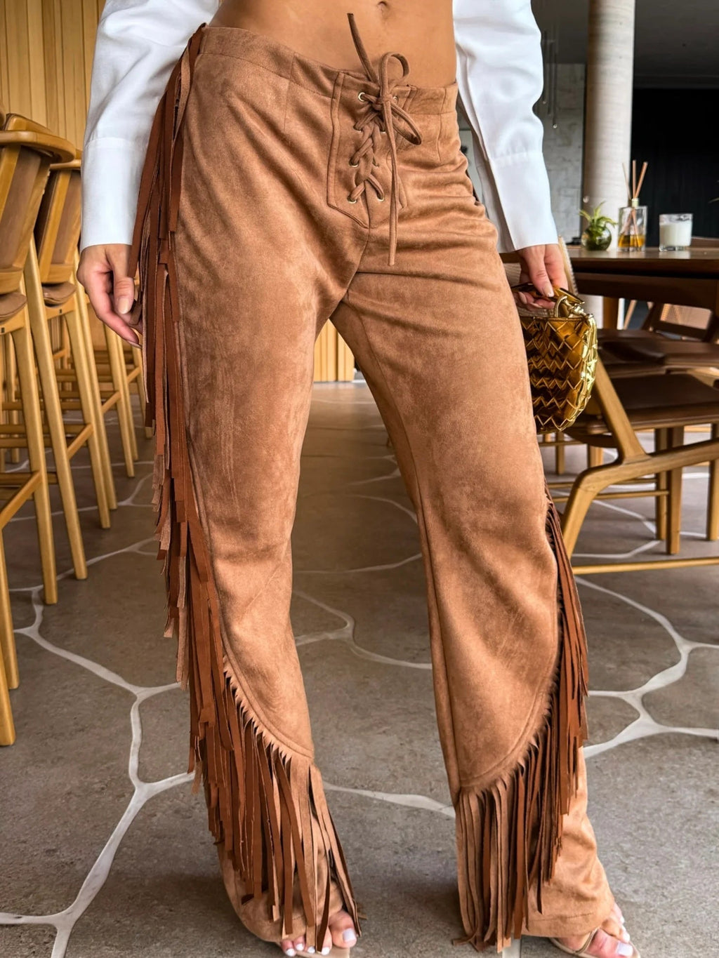 Western Fringe Wide-Leg Pants