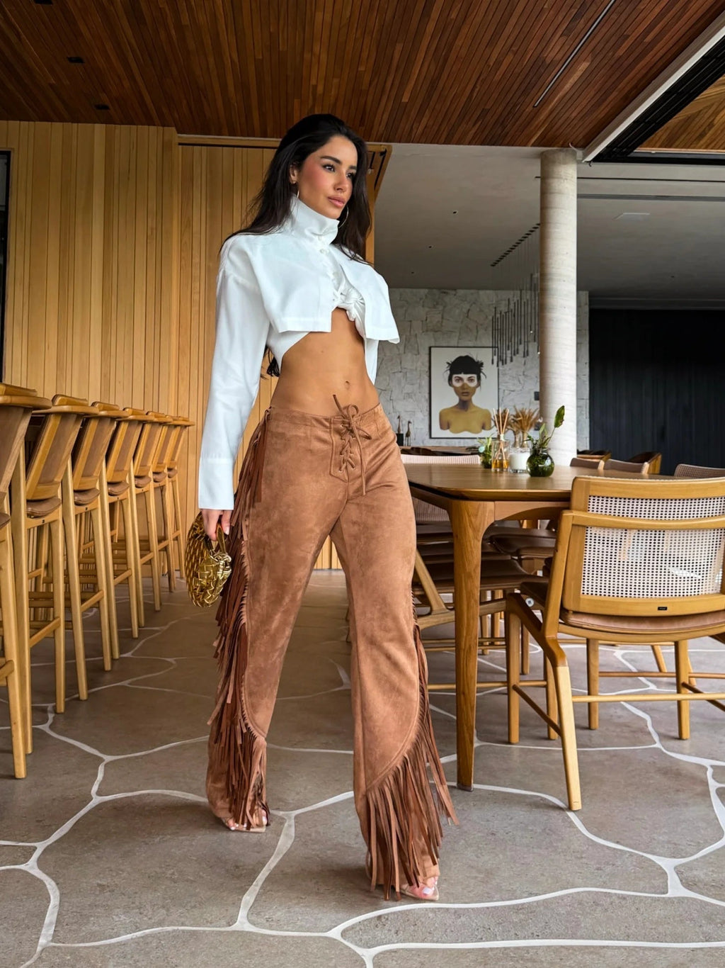 Western Fringe Wide-Leg Pants