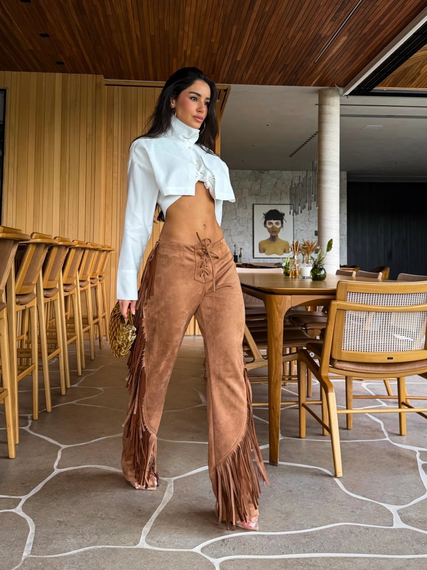 Western Fringe Wide-Leg Pants