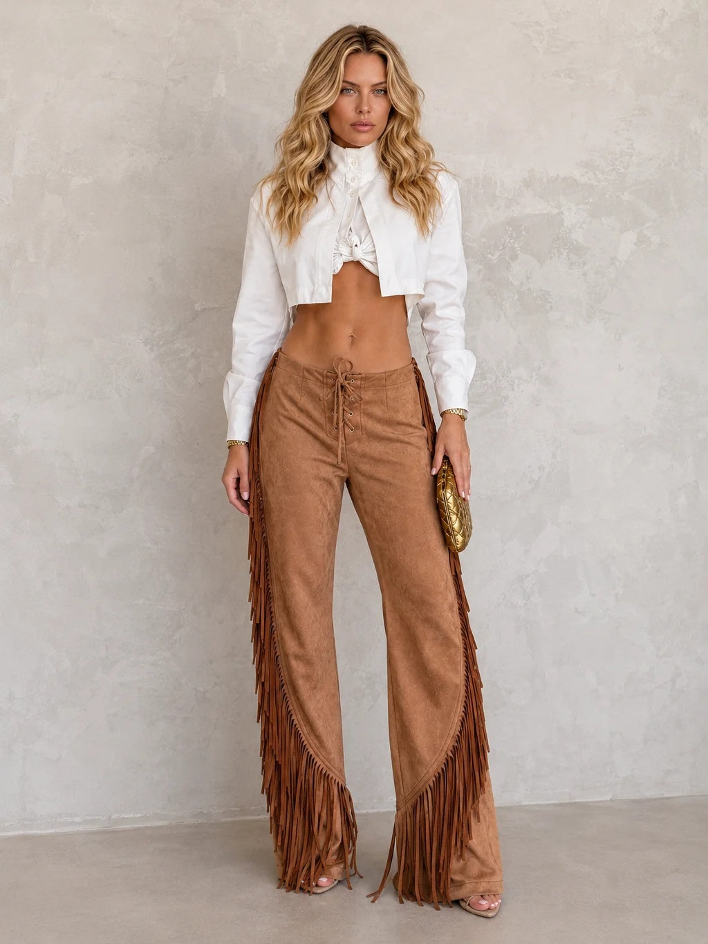 Western Fringe Wide-Leg Pants