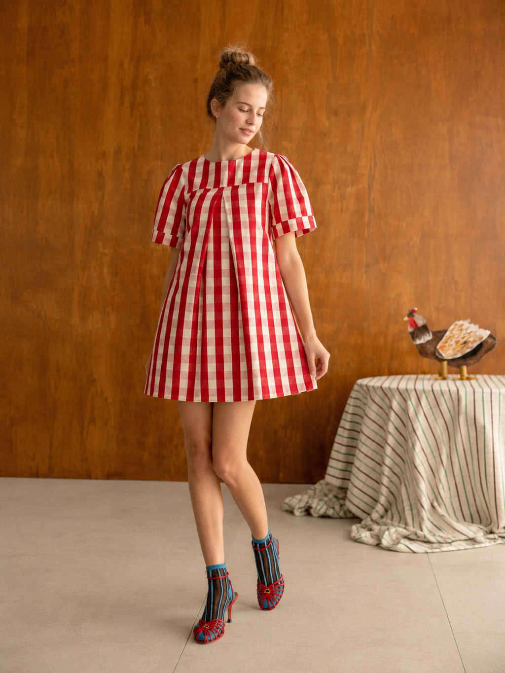 Gingham Pleated Mini Dress
