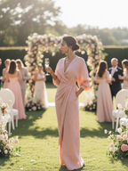 Women's  Pink Minimalist V-neck Linen Blend Maxi Dress MDA1655L0Y
