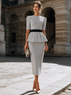 Striped Peplum Top And Pencil Skirt Set
