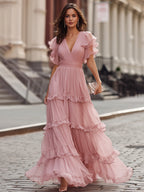 Ruffled V-Neck Tiered Maxi Dress