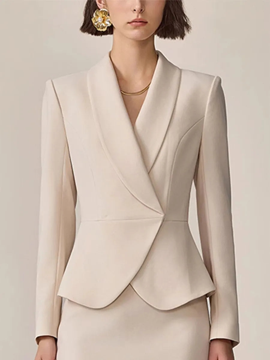 【24-hour shipping out】High-End Fashion Temperament Lapel Beige Suit