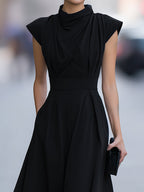 Draped Cap-Sleeve Maxi Dress With Defined Waist