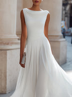 Draped Neck Sleeveless Pleated Midi Dress