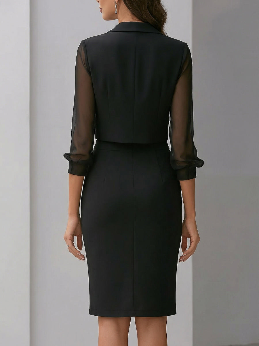 Sheer Sleeve Blazer & Asymmetric Dress Two-Piece Set