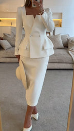 Womens Square Collar Top + Skirt Solid Color Temperament Casual Suit