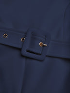 Women Navy Blue Off The Shoulder Half Sleeve Dressy Jumpsuit With Pockets