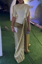 Women's Elegant Pleated Panel Hem Maxi Dress