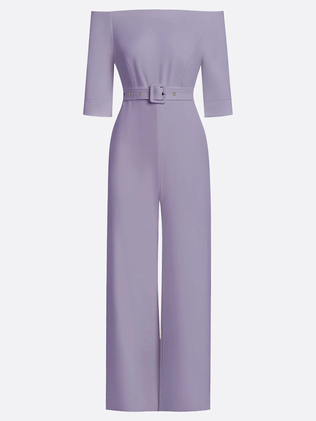 Women Purple Off The Shoulder Half Sleeve Dressy Jumpsuit With Pockets